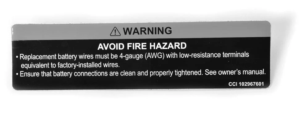 DECAL, WARNING, 4 GAUGE WIRE