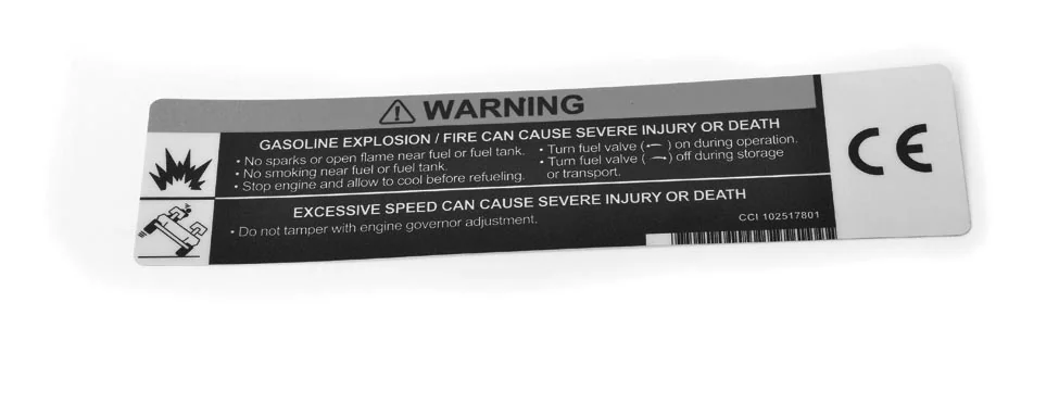 DECAL, WARNING - GAS/GOVENOR