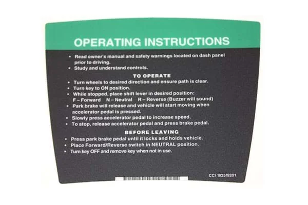 [102519201] DECAL, OPERATING INSTR, GAS