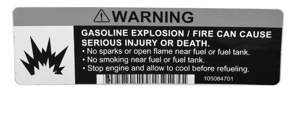 [105084701] DECAL, WARN GAS SIDE FILL