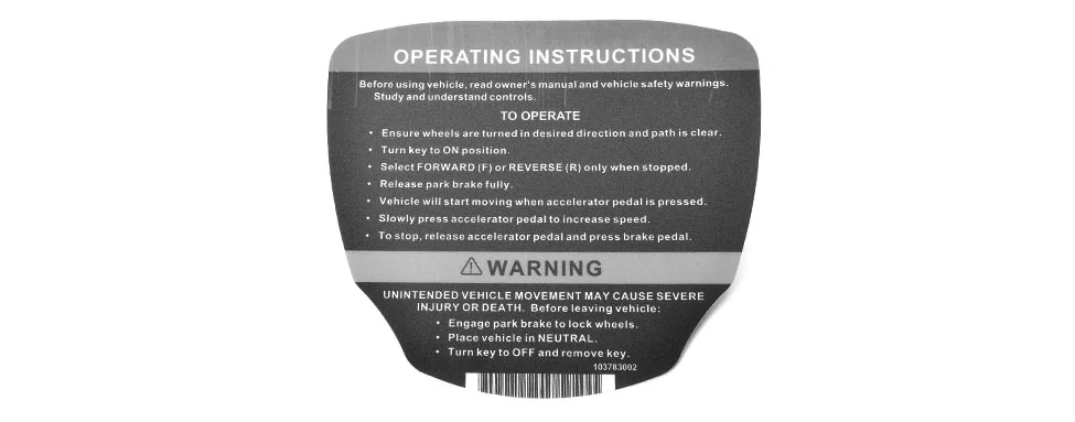 [103783002] DECAL, OP INSTR, GAS PS