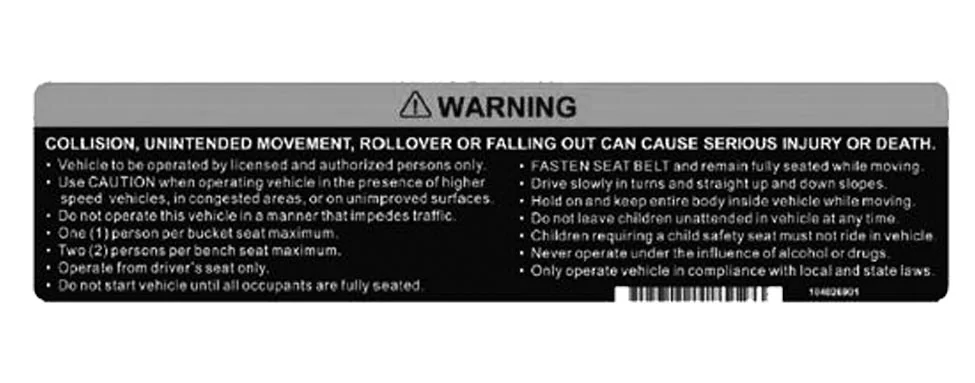 [104026901] DECAL, OC, WARNING, LSV, CA